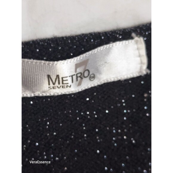 Metro 7 Women's Medium Black Sparkly Metallic L Sleeve V-Neck Knit Sweater - Picture 3 of 4